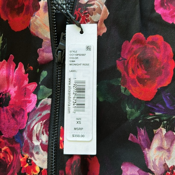 NWT-Alice + Olivia- Thea babydoll mini dress in midnight Rose - Picture 6 of 11